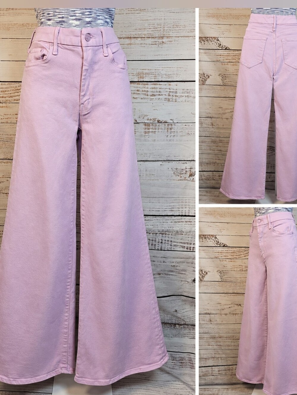 MOTHER The Roller Sneak High Rise Wide Leg Jeans 26 Second Chance Pink Lilac